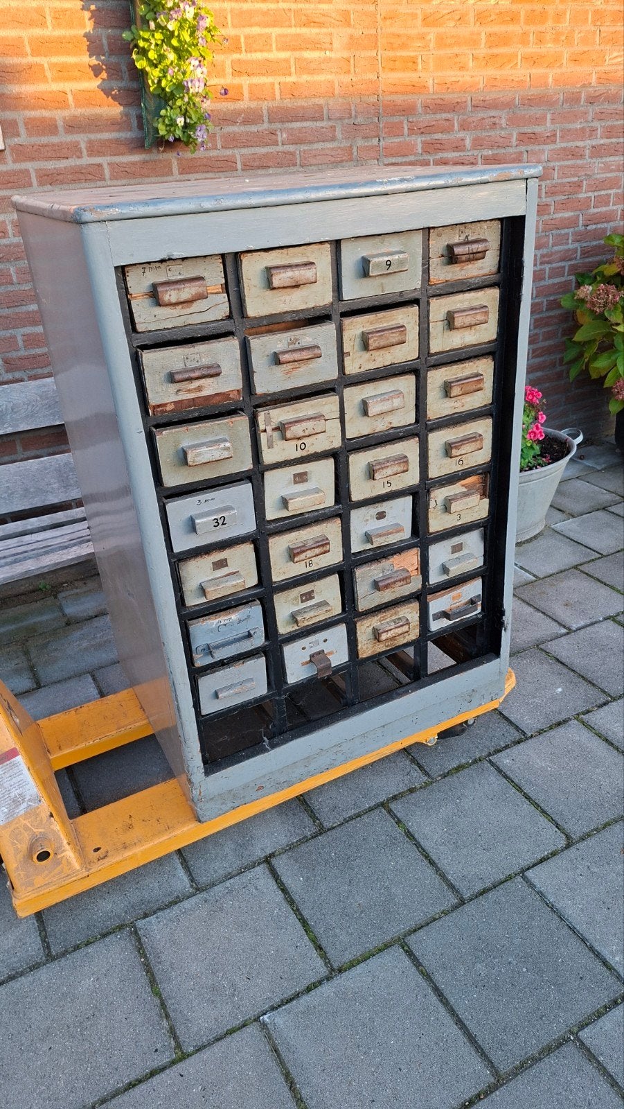 zeer oud school magazijn ladenkast industriële, Ophalen, 5 laden of meer, 100 tot 150 cm, 50 tot 100 cm