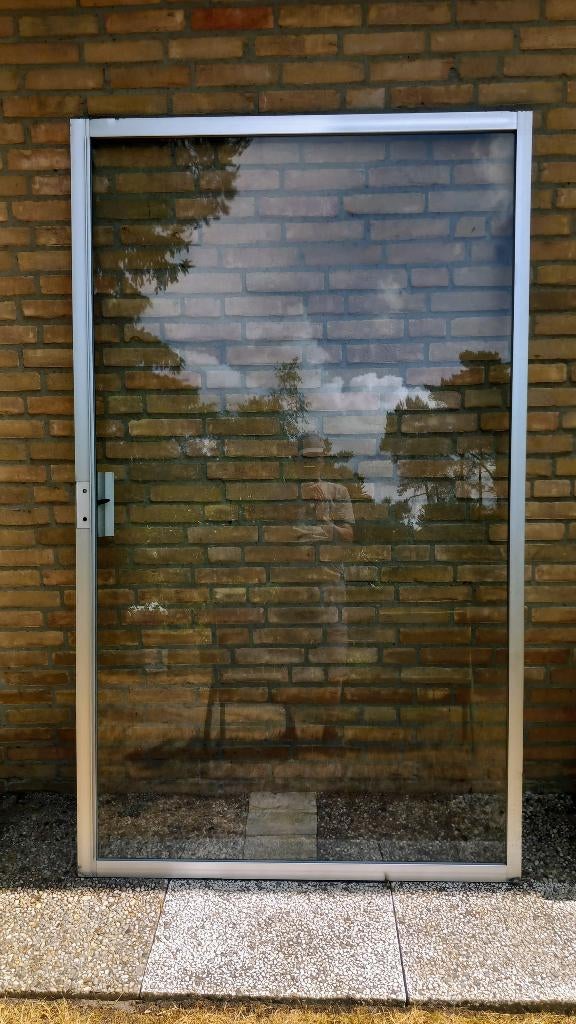 Windscherm Glas Ruit 4mm in blank Aluminium Frame 120 x 202, Ophalen, Gebruikt, Gevelraam of Ruit, 160 cm of meer