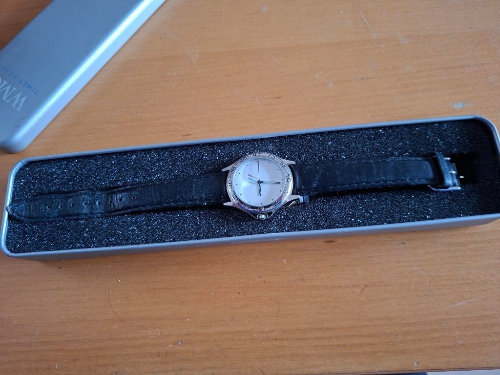 horloge met lerenband, Ophalen of Verzenden, Zo goed als nieuw, Zwart, Android