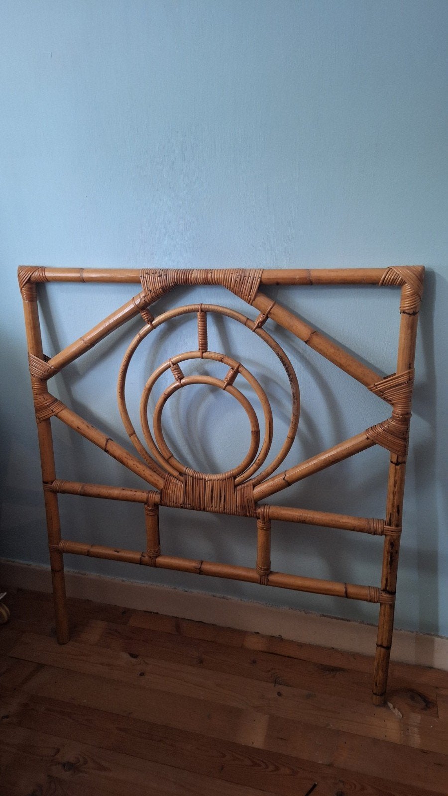 Vintage Bamboe Hoofdbord - 95x110 cm, Huis en Inrichting, Slaapkamer | Bedden, Ophalen, Overige materialen, Gebruikt, Eenpersoons
