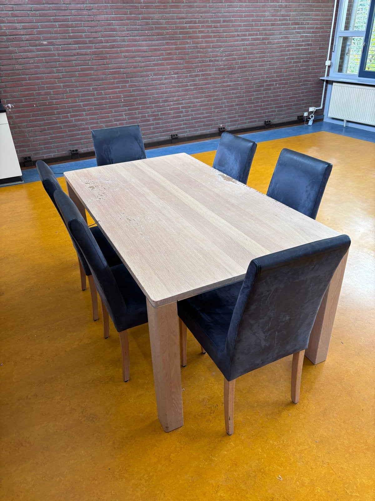 Eettafel met 6 stoelen, gratis ophalen, Ophalen, Gebruikt, 100 tot 150 cm, Vijf personen of meer