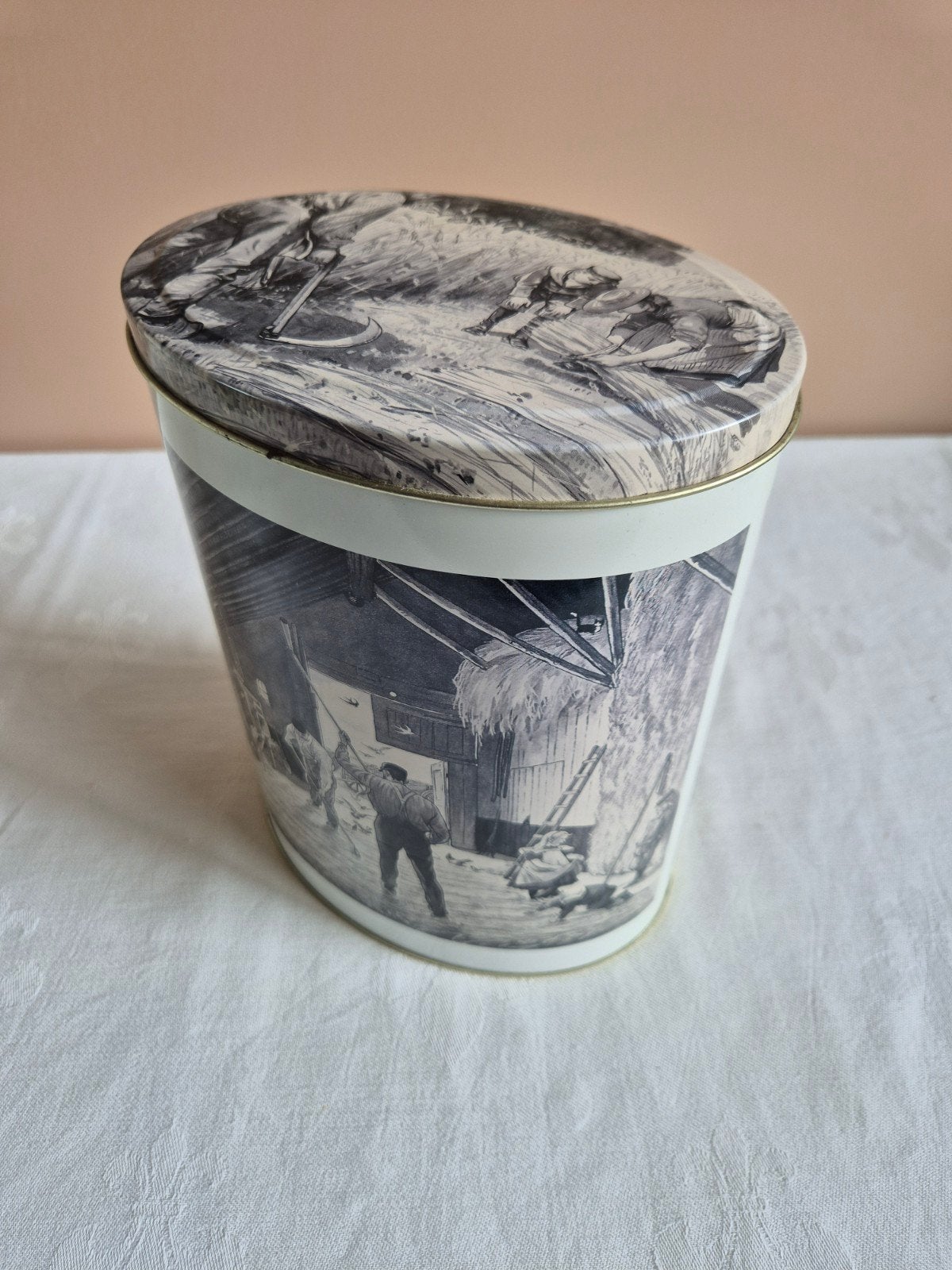 Vintage blikken trommel '100 Jaar Ot en Sien', Verzamelen, Blikken, Ophalen of Verzenden, Gebruikt, Overige