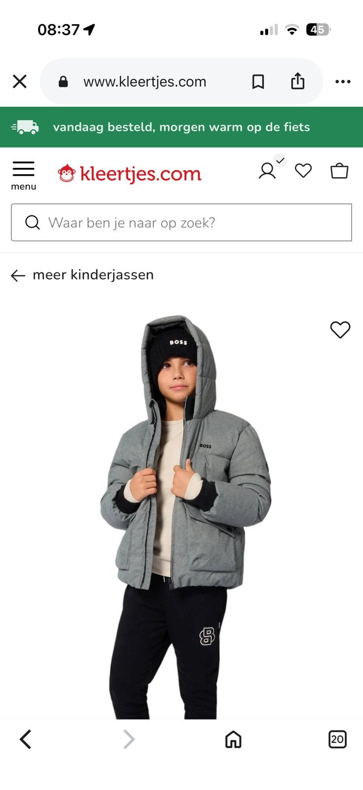 Gewatteerde grijze winterjas van Boss, Kinderen en Baby's, Ophalen of Verzenden, Nieuw