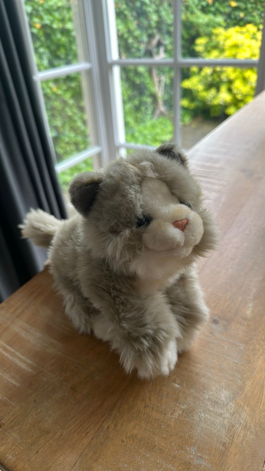 Schattige pluche poes, Kinderen en Baby's, Ophalen of Verzenden, Gebruikt, Grijs, Kat
