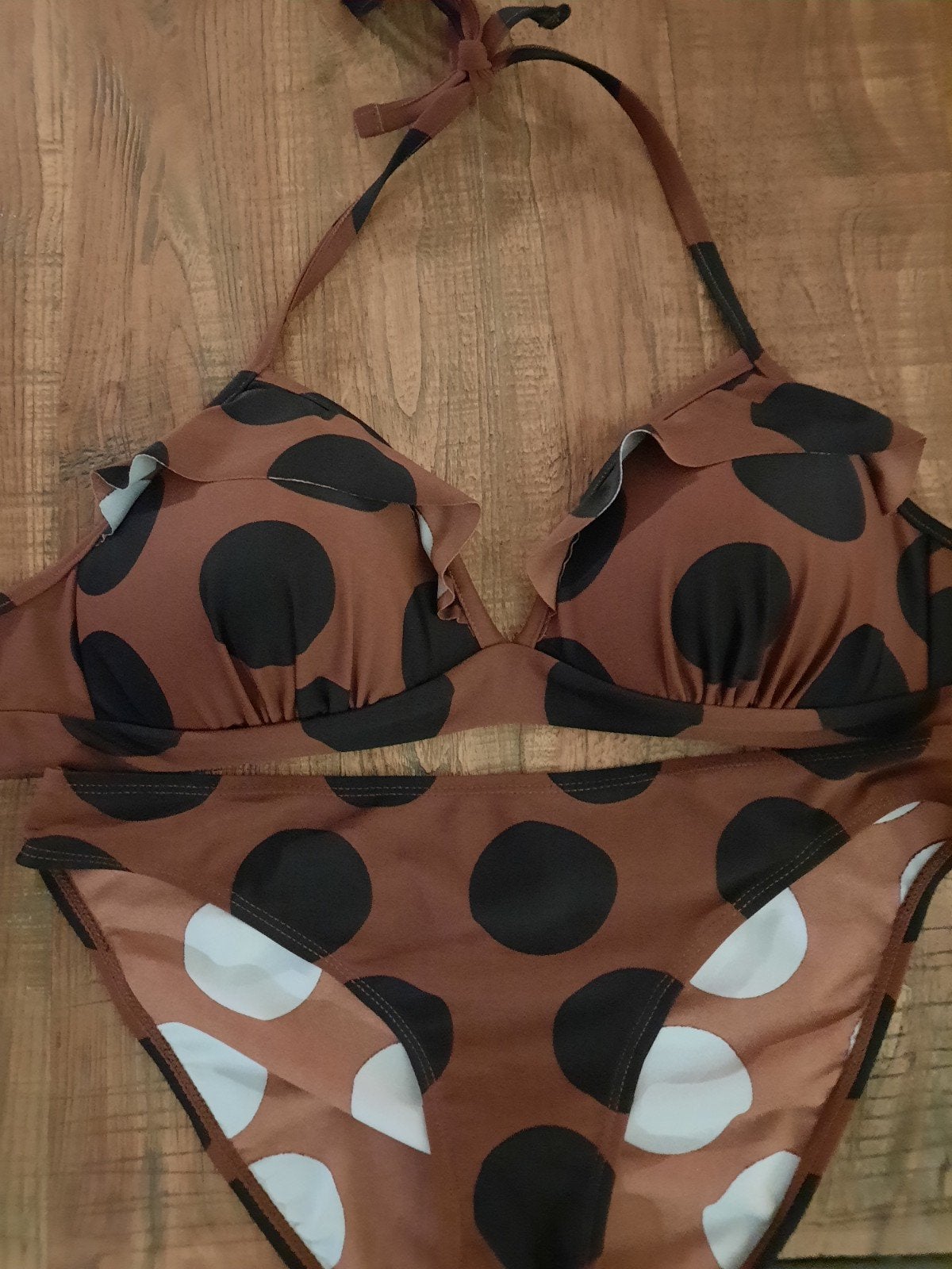 Livera Bikini met stippenpatroon, Bruin, Ophalen of Verzenden, Zo goed als nieuw, Bikini
