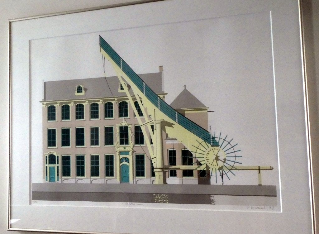 Mooie zeefdruk De Stadskraan in Vlaardingen van Peter Dumas, Ophalen, Zeefdruk, Gelimiteerde oplage, Overige onderwerpen