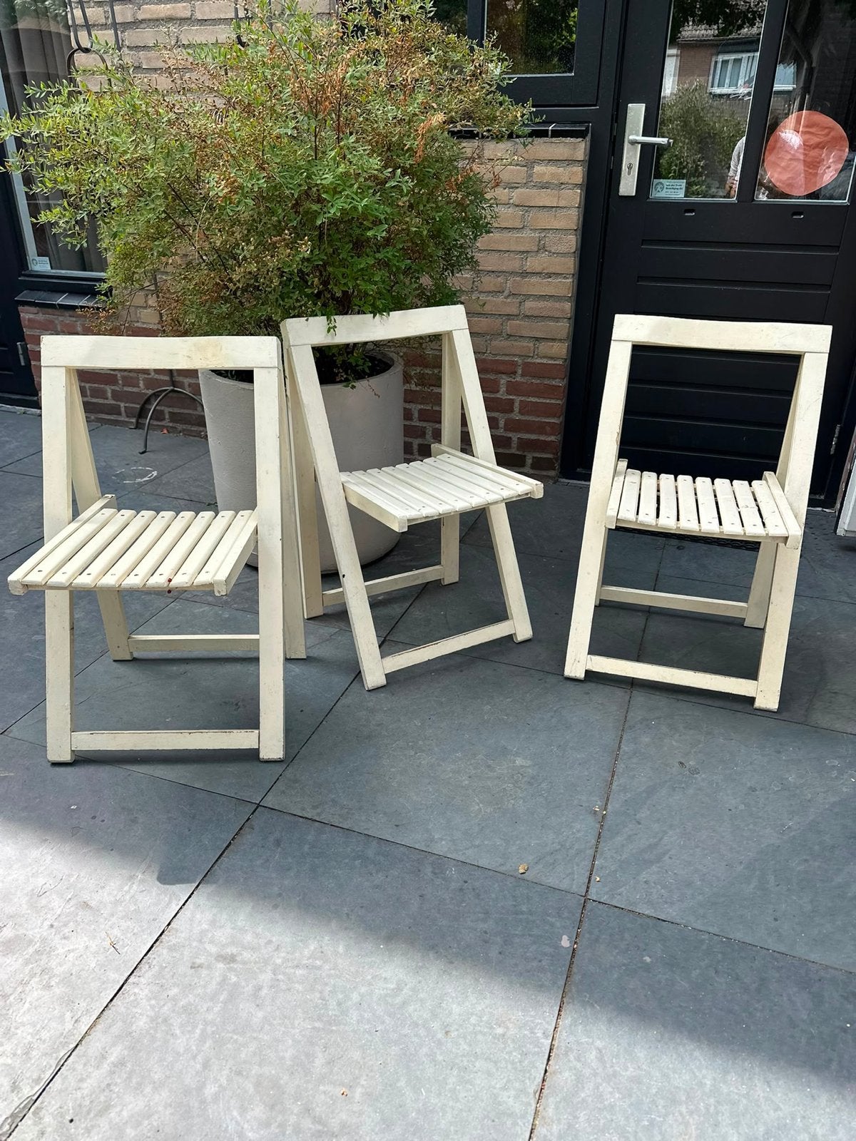 Set van 3 Franse bistro stoeltjes van hardhout, Ophalen of Verzenden