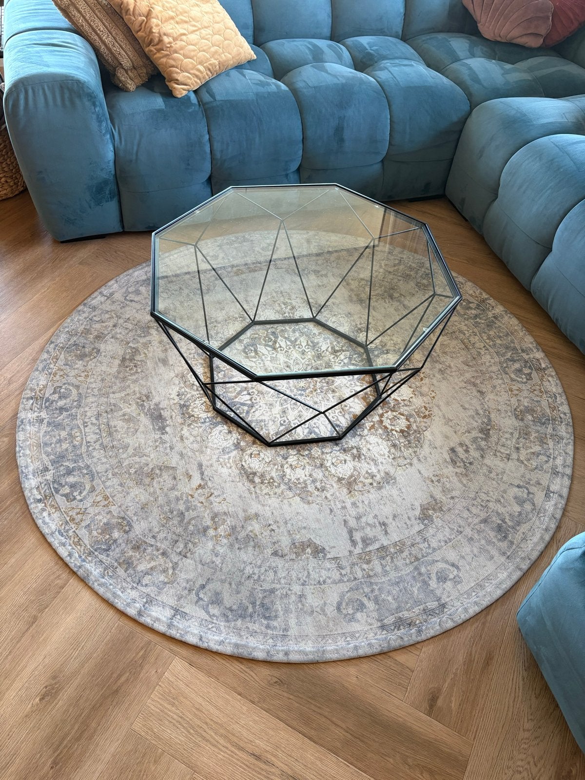 Rond vloerkleed met klassiek patroon, Ophalen, 100 tot 150 cm, Beige, Rond