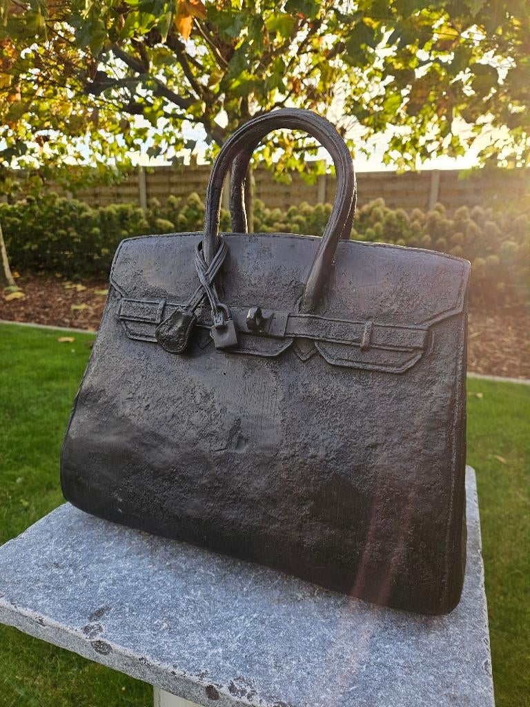 BRONZEN EXCLUSIEVE HANDTAS NAAR HERMES BIRKIN VERZAMEL ITEM, Overige onderwerpen, Ophalen of Verzenden, 20 - 50 cm, Beeld