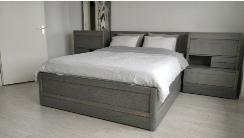 Complete en robuuste slaapkamerset (grey wash)  elektrisch, Ophalen, Tweepersoons, Overige maten, Tijdloos