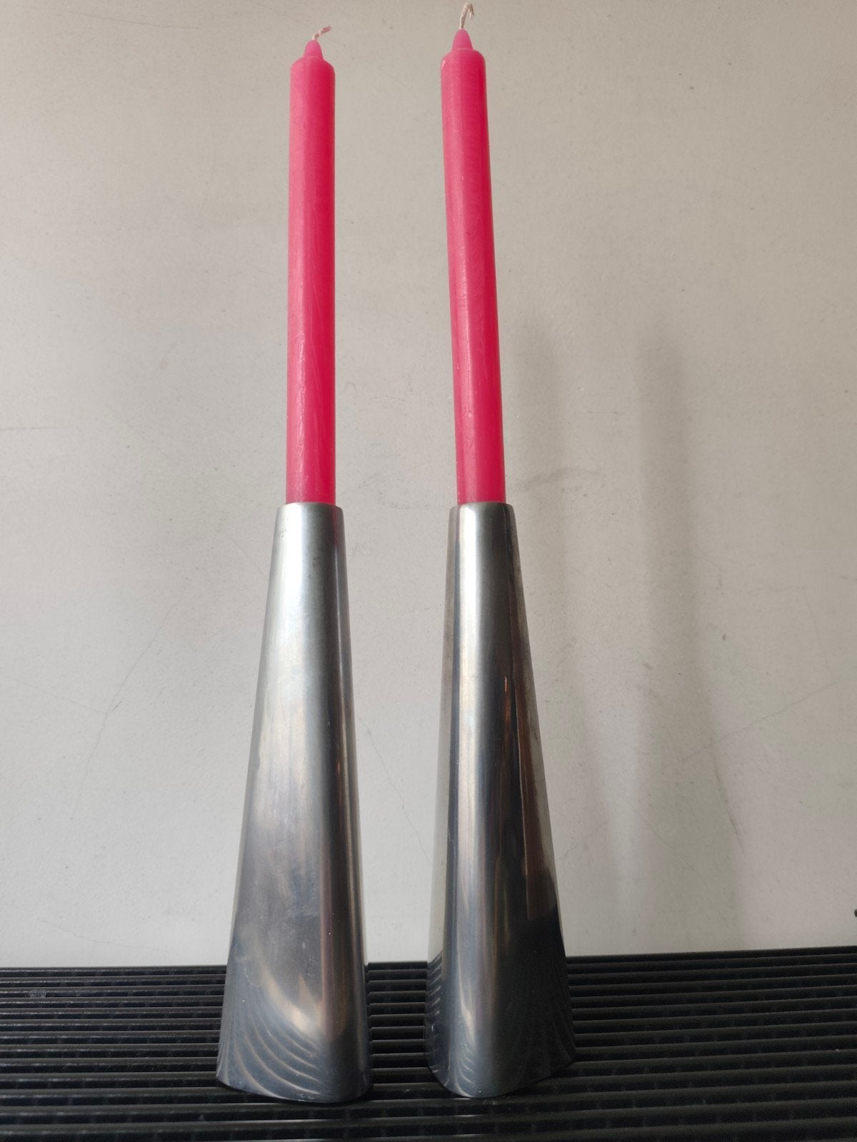 Ikea Renos 2x zilverkleurige kandelaar, Ehlen Johanson 23 cm, Overige materialen, Gebruikt, IKEA, Ophalen of Verzenden