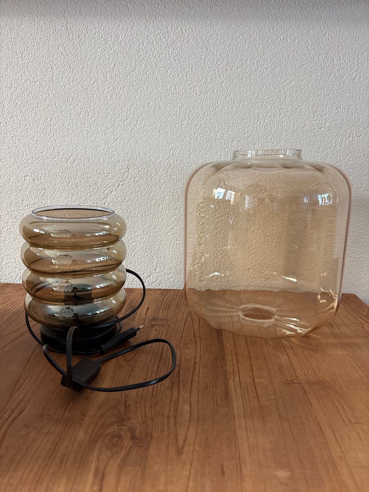Lampje met glazen kap (set of apart te koop), Huis en Inrichting, Ophalen, Gebruikt, Glas, Bruin