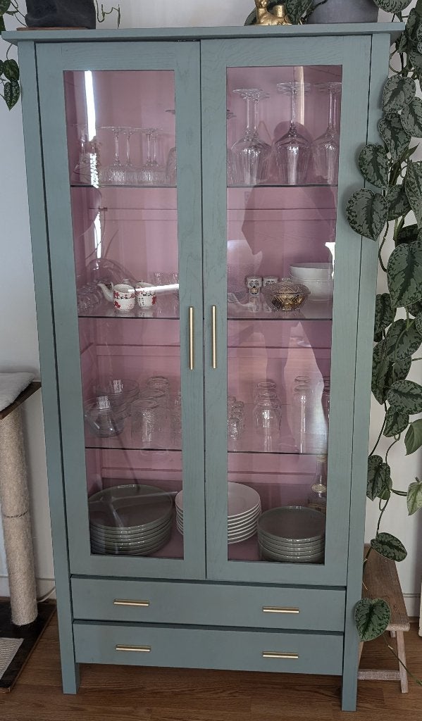 Eiken houten vitrinekast, Huis en Inrichting, Ophalen, Gebruikt, Eikenhout, Met lade(s)