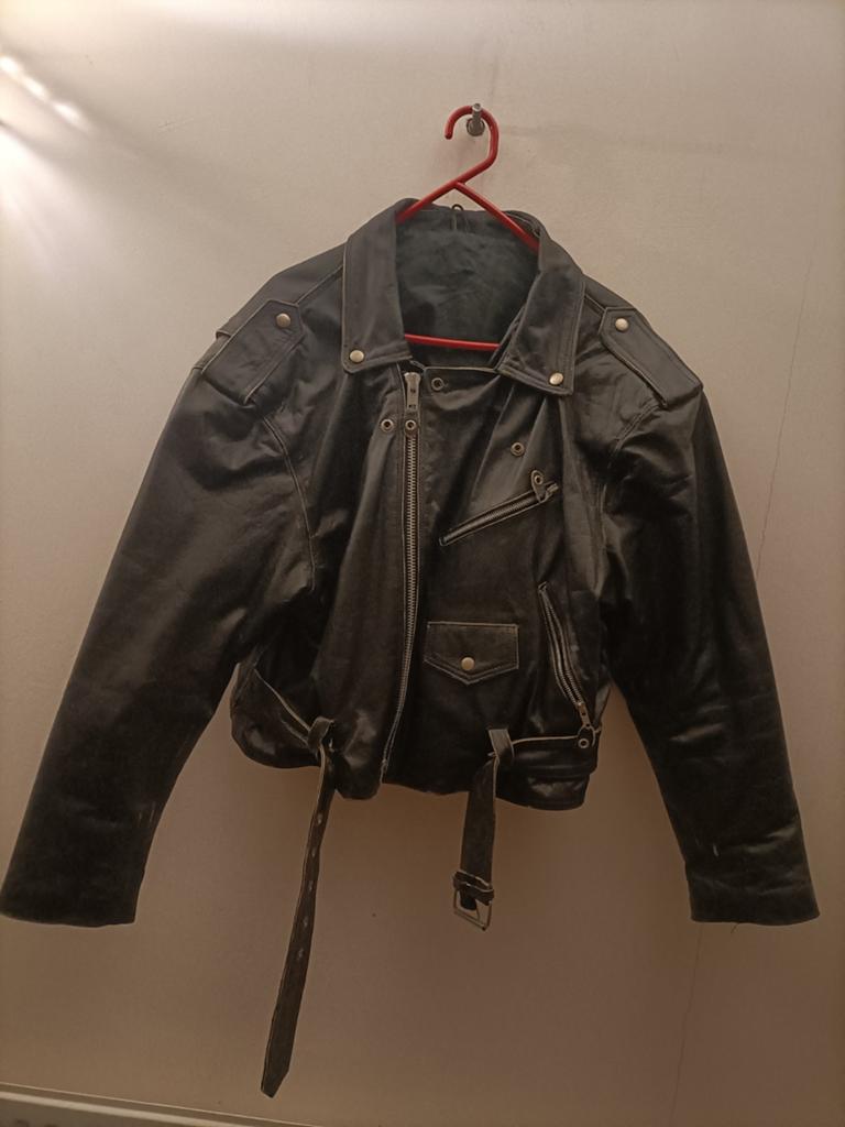 Stoere leren rock gothic jas Maat XL, Ophalen, Gedragen, Maat 46/48 (XL) of groter, Zwart