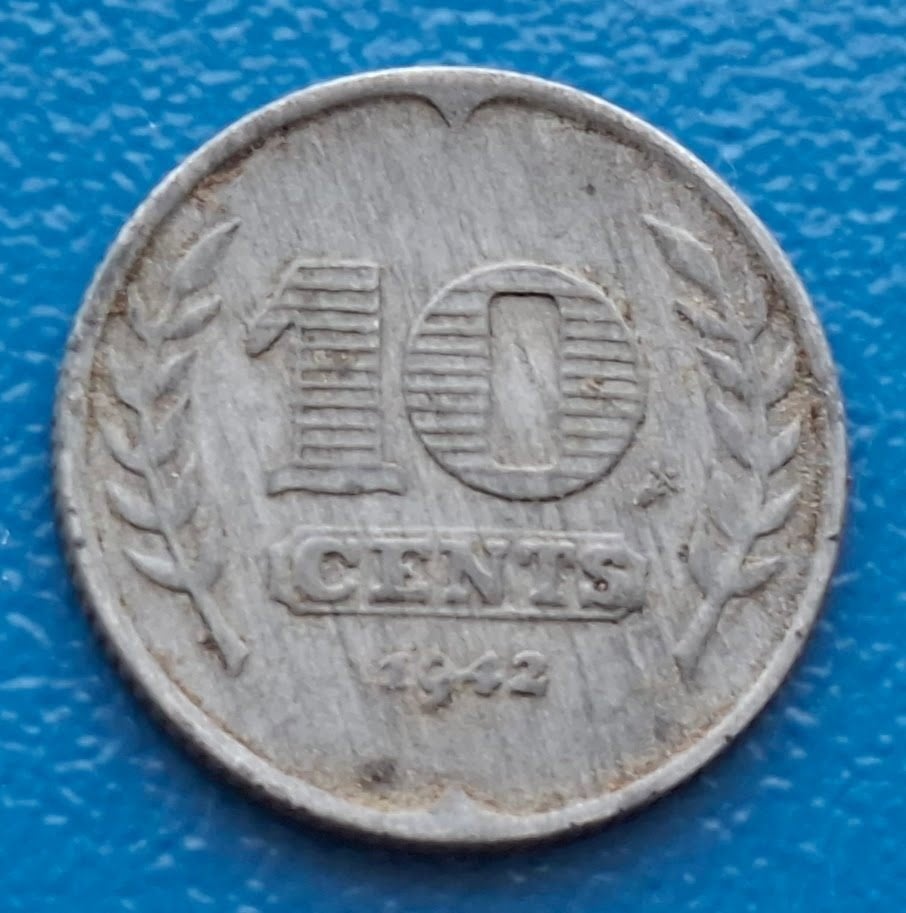 Nederland 10 cents 1942 (type 2) zink*, Postzegels en Munten, Verzenden, Koningin Wilhelmina, 10 cent, Losse munt