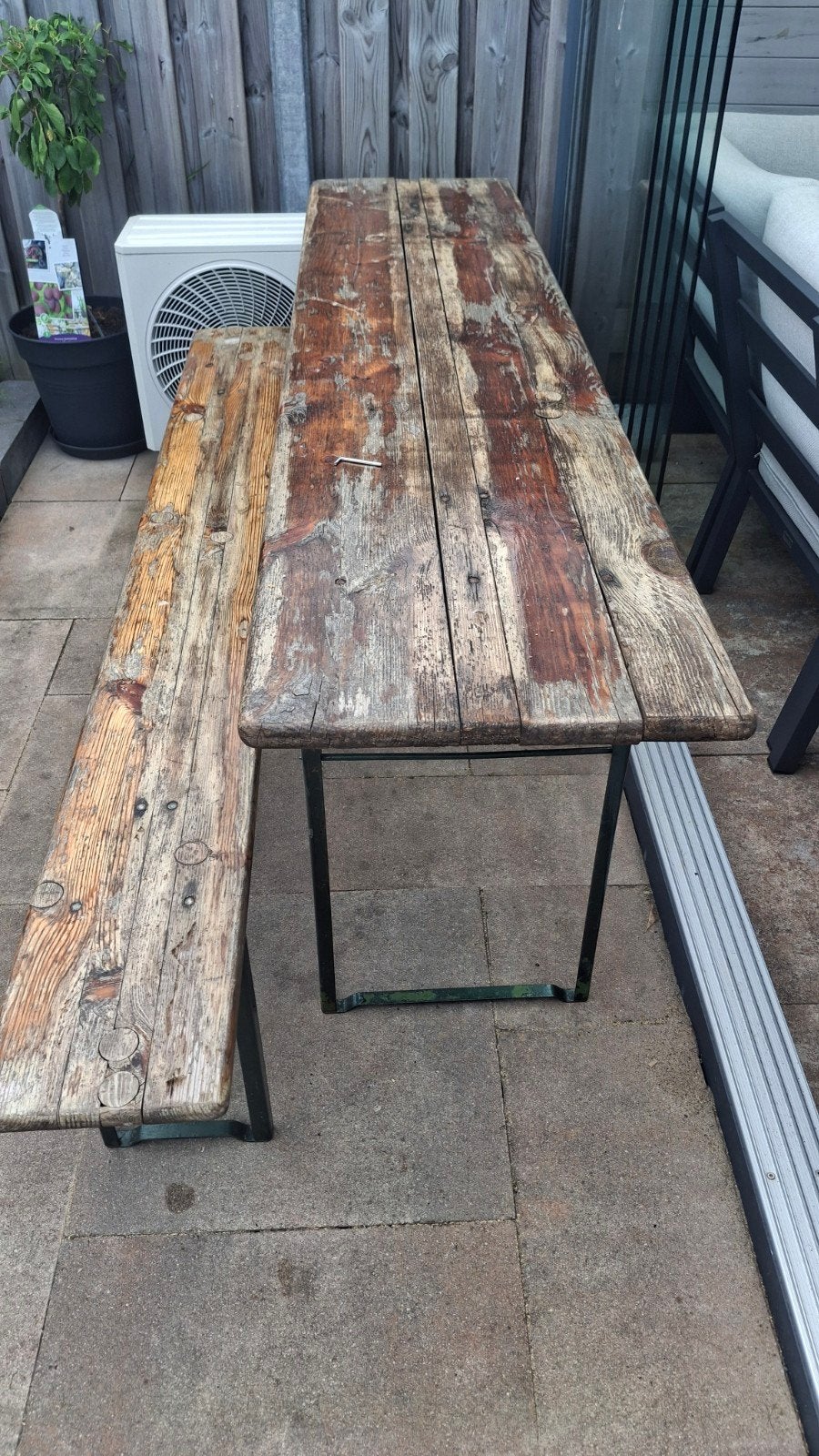biertafel met bank, Ophalen, Rechthoekig, Hout
