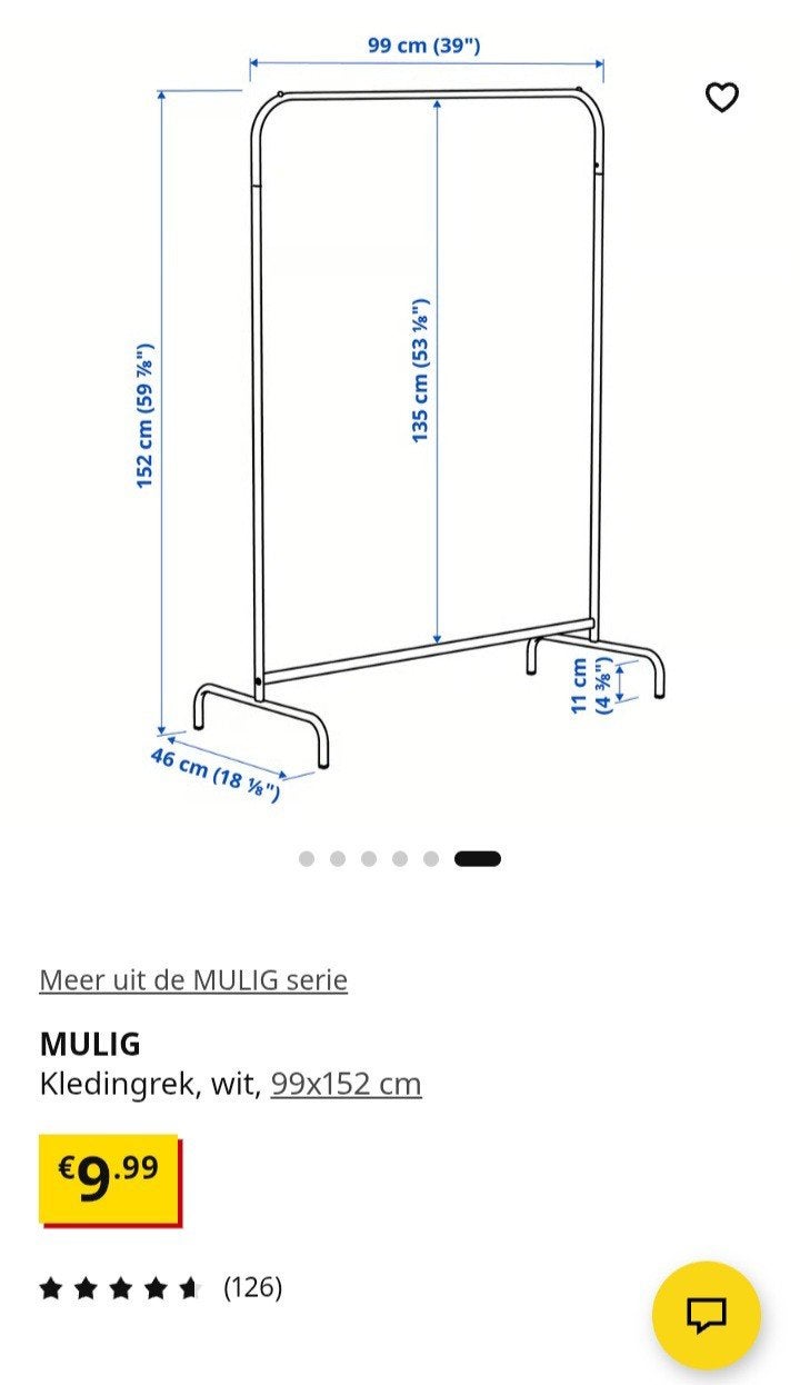 IKEA MULIG Kledingrek wit, 99x152 cm, Ophalen of Verzenden, Zo goed als nieuw