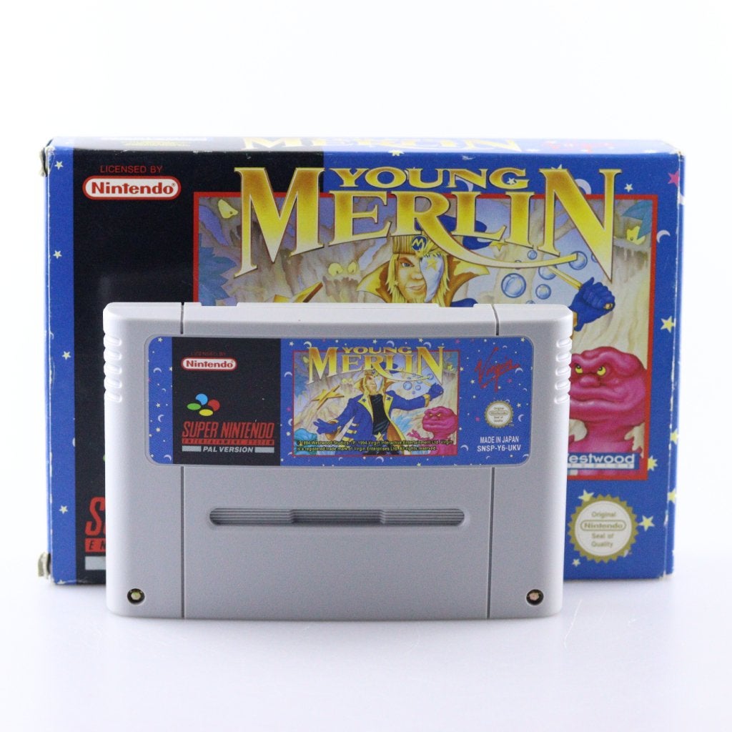 Super Nintendo Game: Young Merlin | Compleet in doos, Spelcomputers en Games, Nintendo, Zo goed als nieuw, Support@nintendo.com