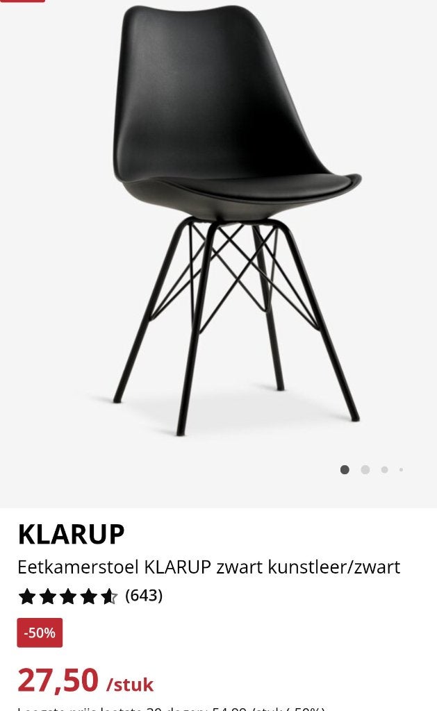 6 Klarup eettafel/kamer stoelen, Huis en Inrichting, Stoelen, Ophalen, Gebruikt, Leer, Zwart