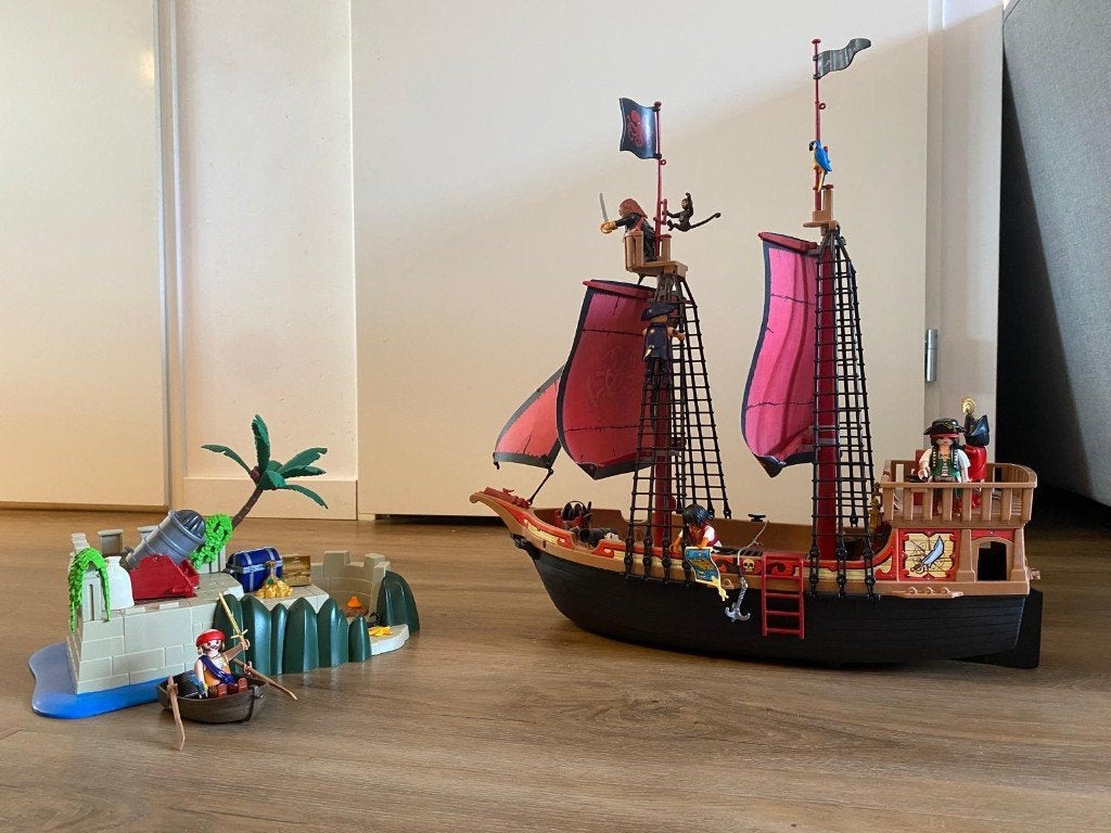 Playmobil Piratenset | Piratenboot en schateiland, Ophalen of Verzenden, Gebruikt, Complete set, Boot/Schip