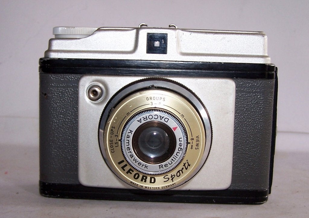 Mooie vintage Ilford Sporti 6x6 camera (1959). Izgs., Ophalen of Verzenden, Zo goed als nieuw, Compact, Overige Merken