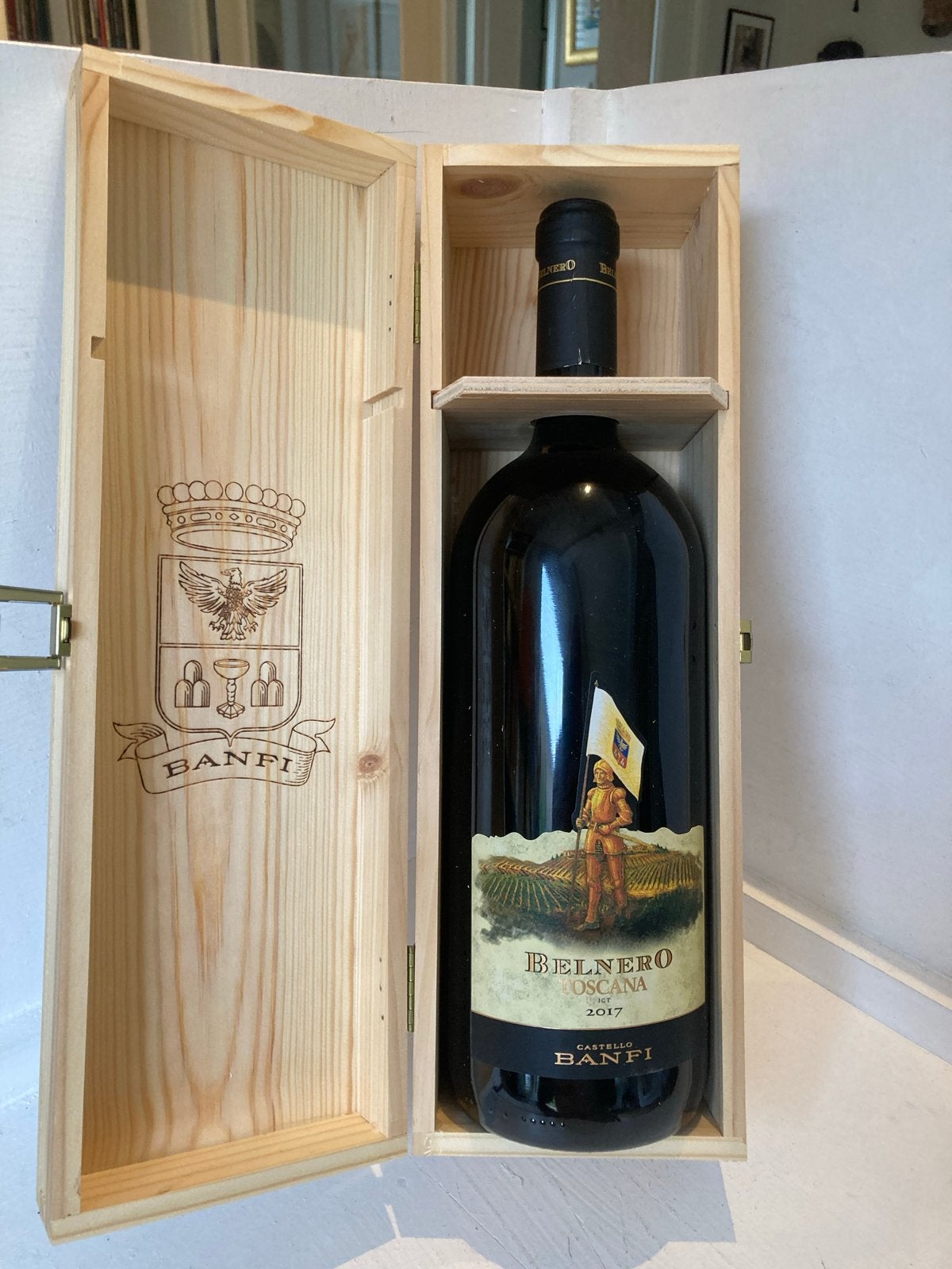 Castello Banfi Belnero 2017 Magnum in originele houten kist, Ophalen of Verzenden, Zo goed als nieuw, Italië, Rode wijn
