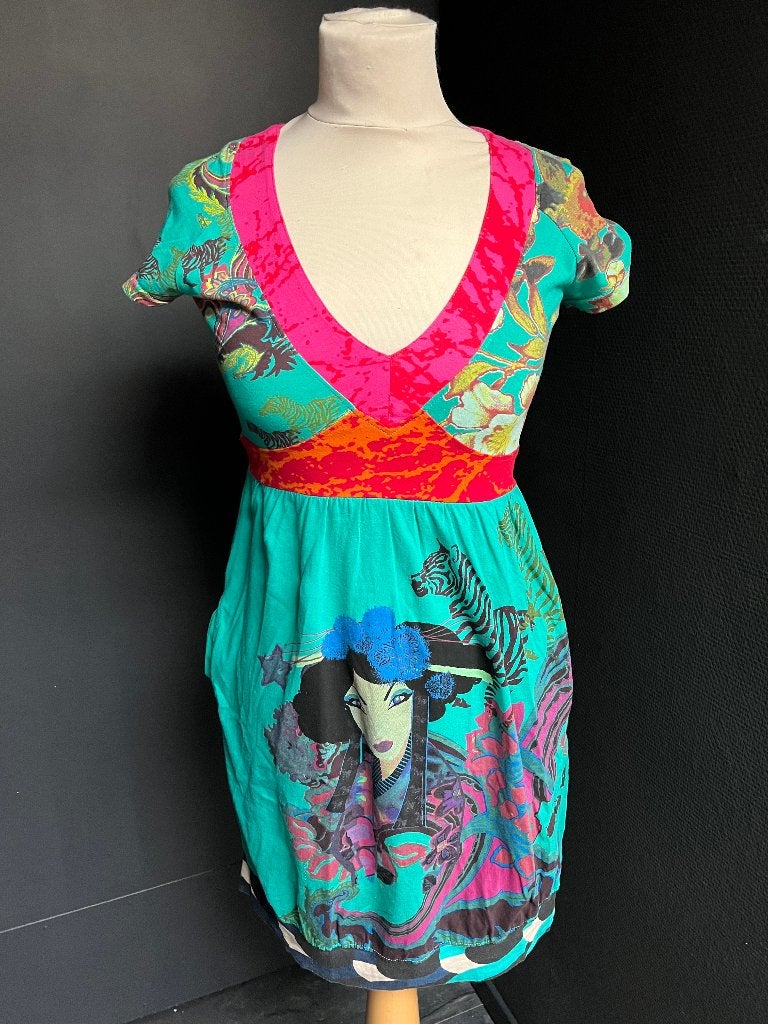Leuke aqua dames jurk / tuniek DESIGUAL maat S, Maat 38/40 (M), Blauw, Ophalen of Verzenden, Zo goed als nieuw