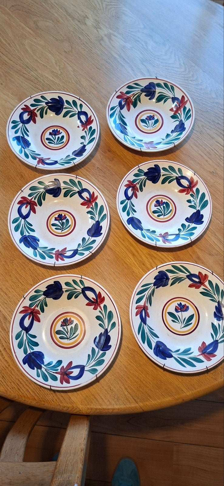 Set van 6 antieke boerenbont wandborden, Made in Holland, Ophalen of Verzenden