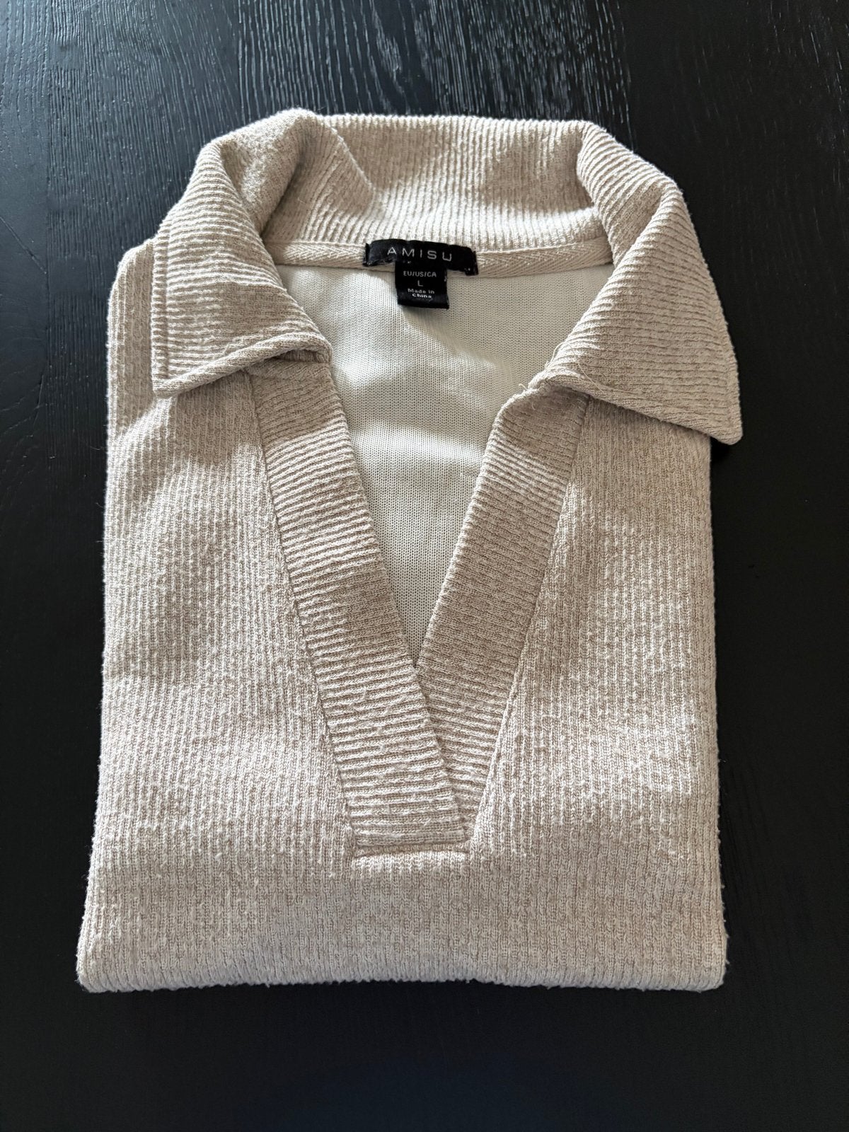 AMISU Trui met kraag - Maat L - Beige, Ophalen of Verzenden, Gedragen, Maat 42/44 (L), Beige