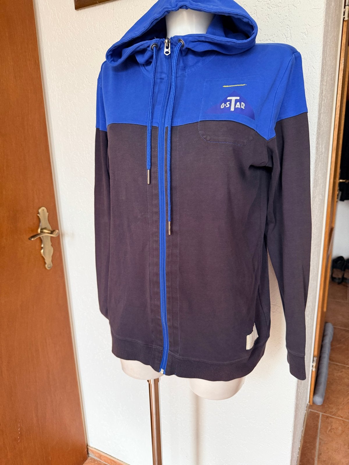 G-Star RAW hoodie met rits, blauw/zwart, maat L, Ophalen of Verzenden, Zo goed als nieuw, Maat 52/54 (L), Blauw