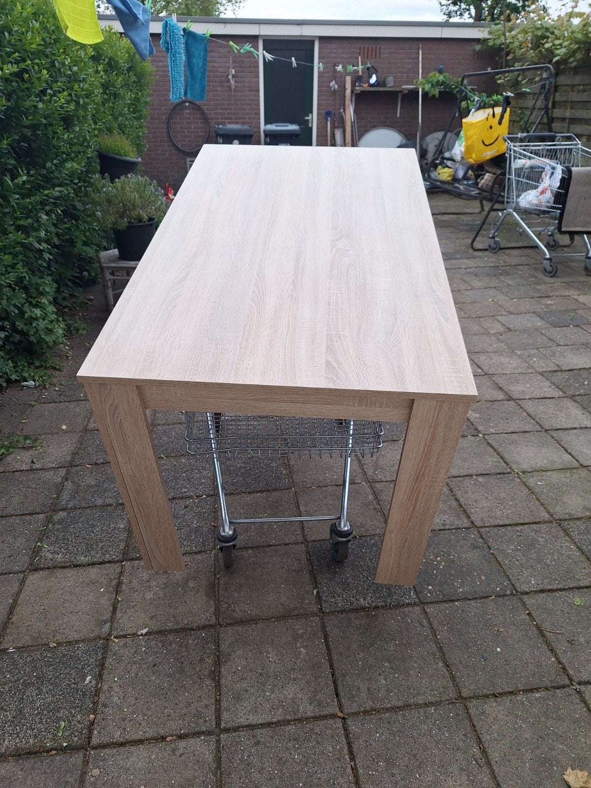 Eenvoudige houten eettafel - licht eiken look, Ophalen, Gebruikt, 50 tot 100 cm, Vier personen