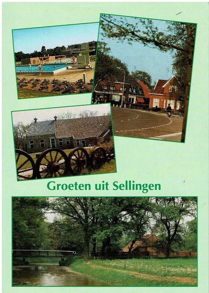 Ansichtkaart Sellingen, 4-luik, zwembad, boerderij, Ophalen of Verzenden, 1980 tot heden, Gelopen, Groningen