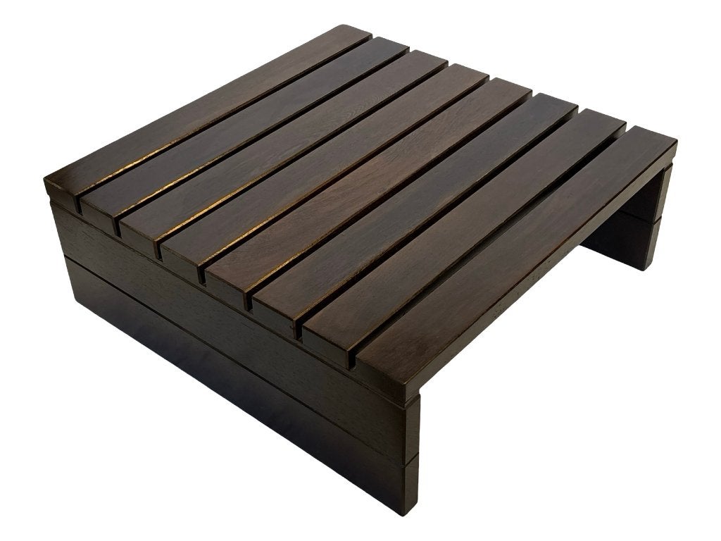 Vintage salontafel slatted latten Wengé massief jaren 70, Gebruikt, 100 tot 150 cm, 50 tot 100 cm, Vintage salontafel