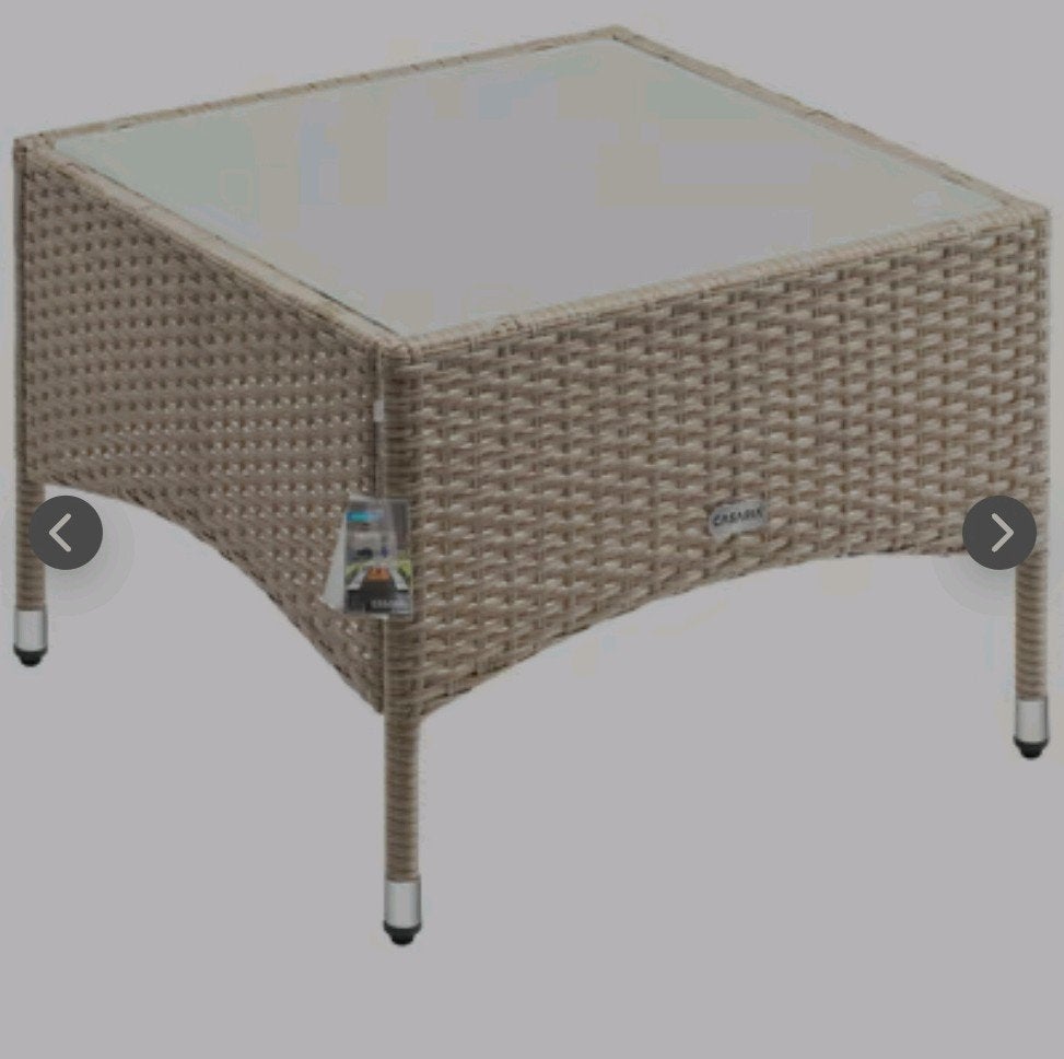 CASARIA Polyrattan Bijzettafel - 58x58x42cm - beige/grijs, Tuin en Terras, Tuinmeubel-accessoires, Ophalen, Zo goed als nieuw