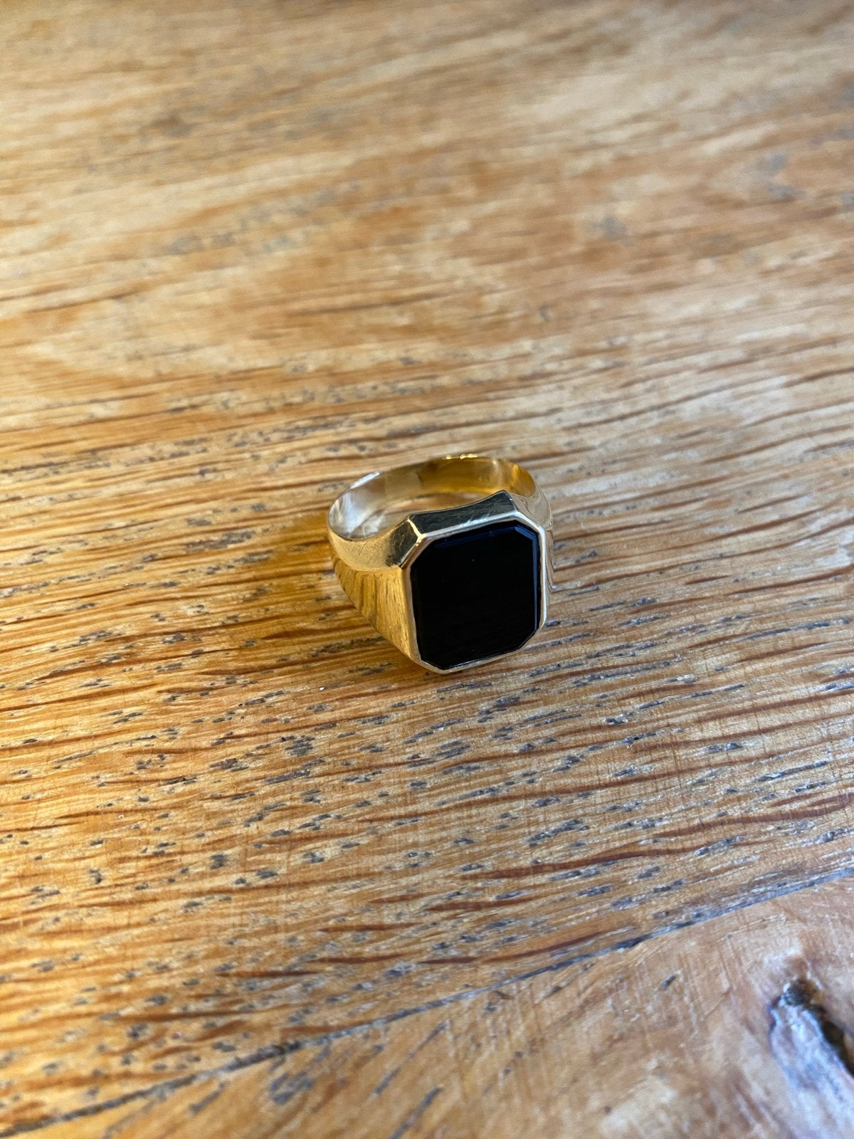 14K 585 Gouden Heren Ring met Zwarte Onyx Edel Steen, Gebruikt, 20 of groter, Ophalen of Verzenden, Dame of Heer