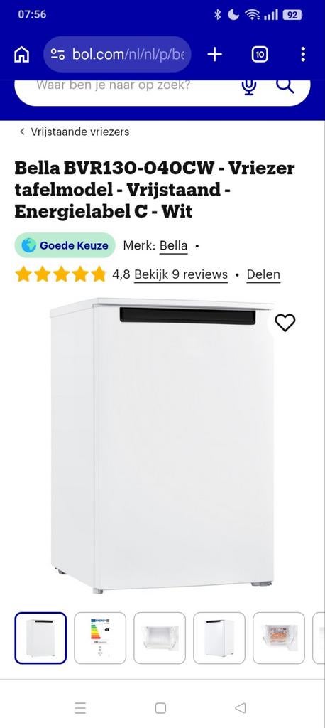 Bella BVR130-040CW Vriezer, Witgoed en Apparatuur, Vriezers en Diepvrieskisten, Ophalen of Verzenden, Minder dan 60 cm