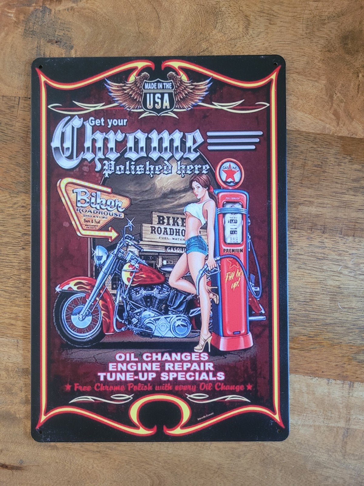 Metalen Bord 'Get Your Chrome Polished Here', Ophalen of Verzenden, Nieuw, Reclamebord