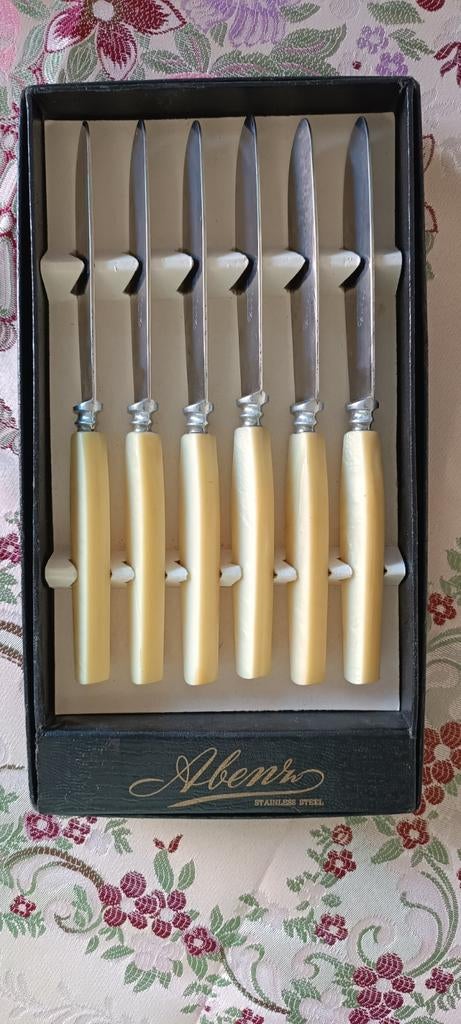 Vintage Abenz Messenset (6-delig) – RVS met Crème Heft, Ophalen of Verzenden