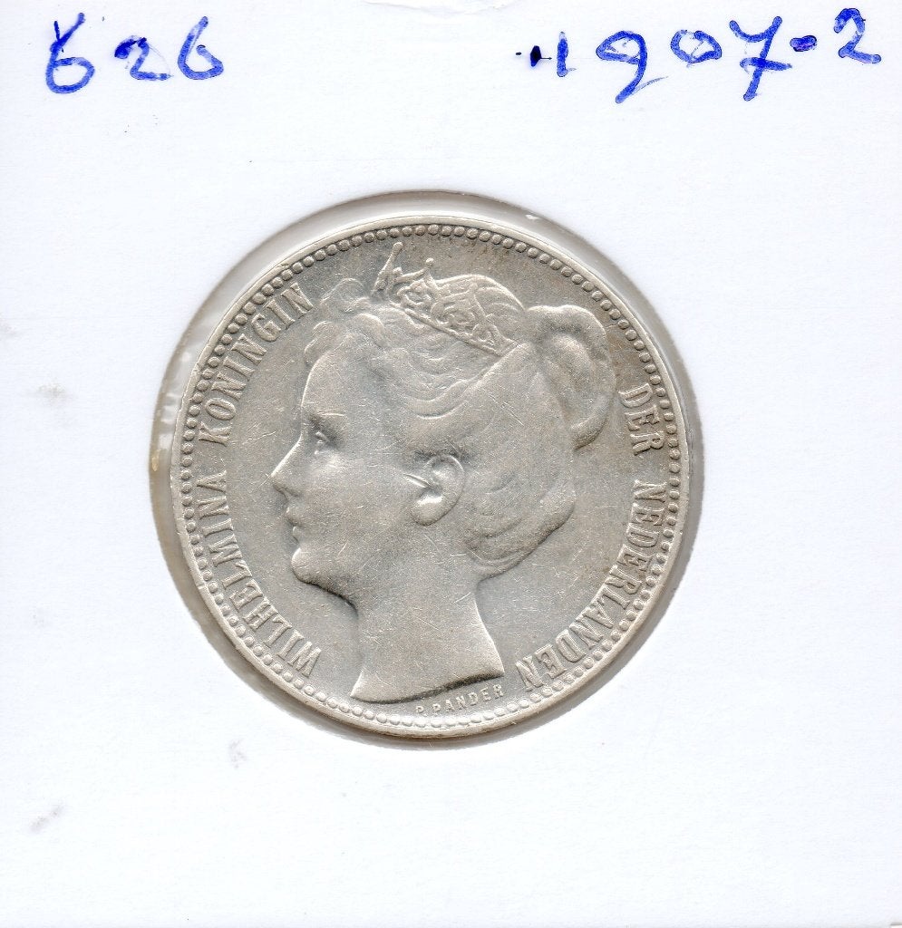 WILHELMINA GULDEN 1907-2 ZILVER, Postzegels en Munten, 1 gulden, Zilver, Ophalen of Verzenden, Koningin Wilhelmina