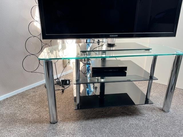 Glazen tv meubel, Huis en Inrichting, Kasten | Televisiemeubels, Ophalen, Gebruikt, 50 tot 100 cm, Glas