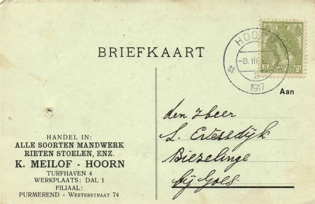 K. Meilof, Hoorn - 03.1917 - briefkaart, Ophalen of Verzenden, Briefkaart