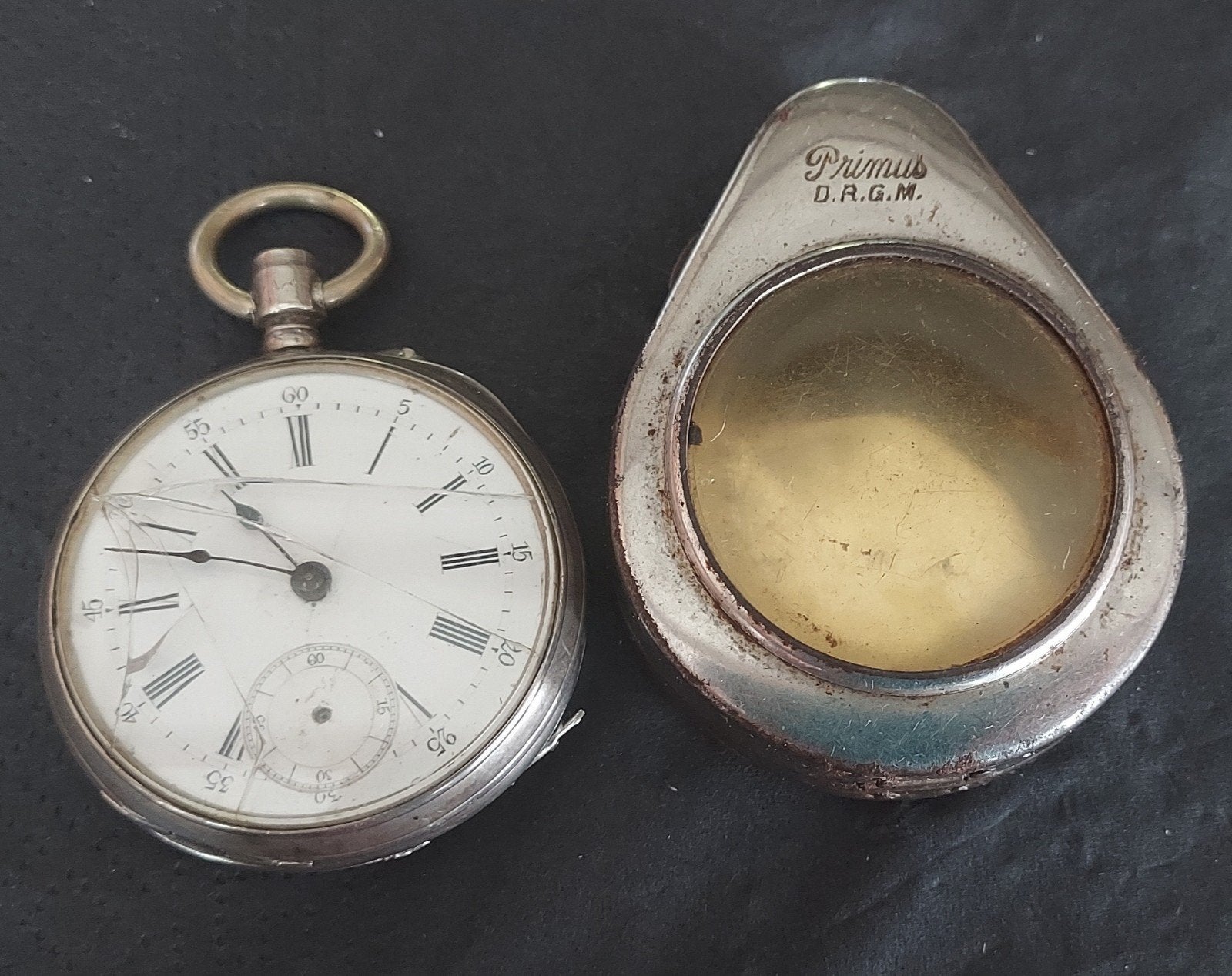 zilveren zakhorloge (loopt) + Primus D.R.G.M. horlogehouder, Overige merken, Zakhorloge, Ophalen of Verzenden, Voor 1900