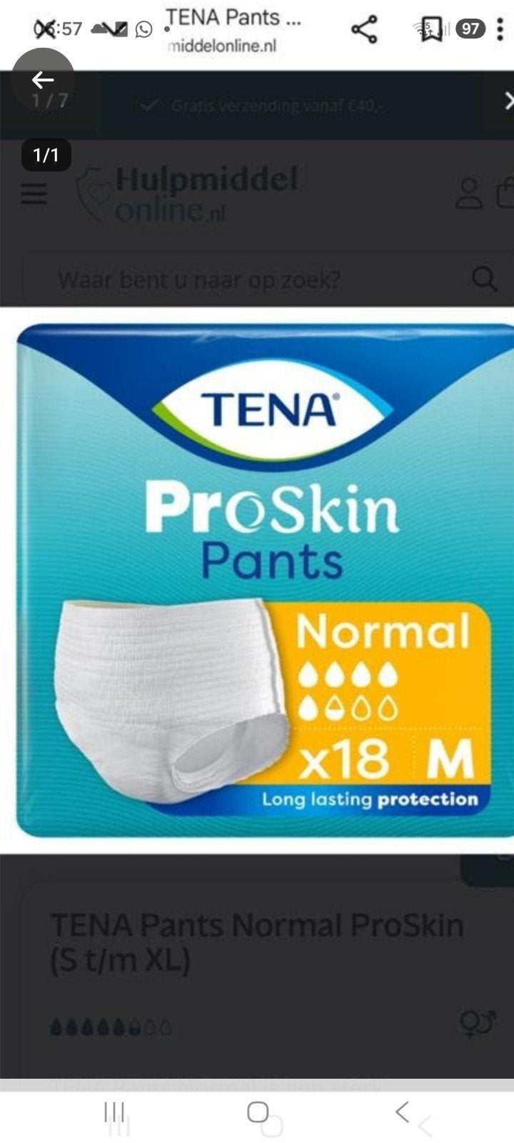 Tena Pants maat m, Ophalen of Verzenden