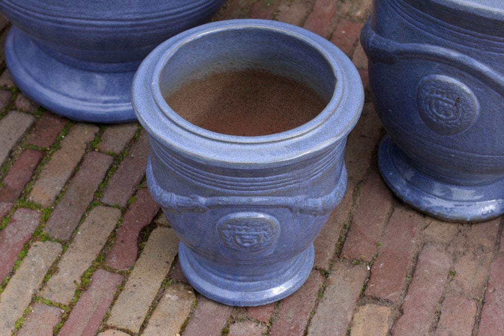 Prachtige blauwe geglazuurde bloempotten Anduze stijl terras, Ophalen, 40 cm of meer, Rond, Nieuw