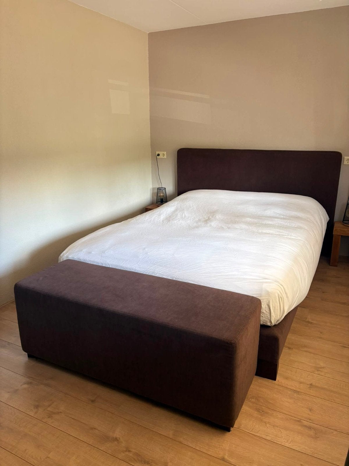Prachtige Bruine Boxspring Auping 160x220, Ophalen, Bruin, Tweepersoons, Zo goed als nieuw