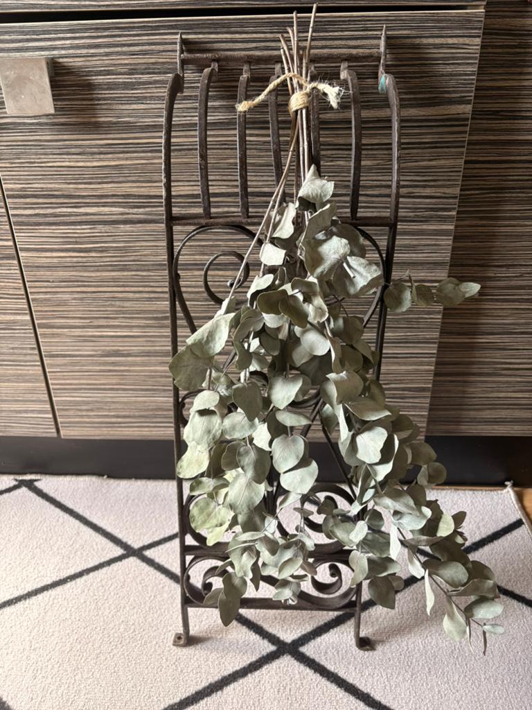 Decoratief smeedijzeren decoratierek met eucalyptus toef, Ophalen of Verzenden