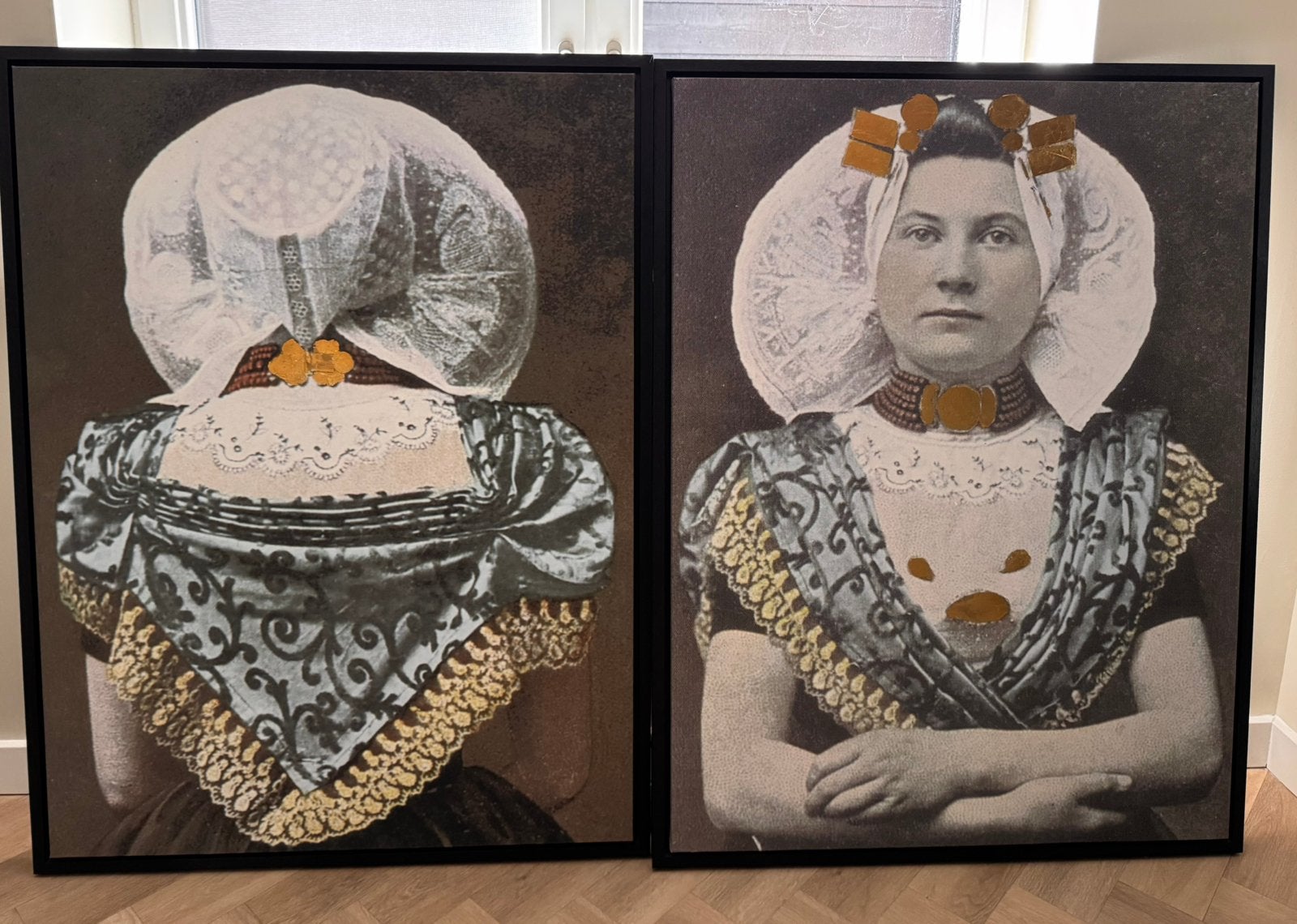 2x XL portretten Zeeuwse Meisje met moderne twist, Huis en Inrichting, Ophalen, Schilderij, Textiel, Zo goed als nieuw