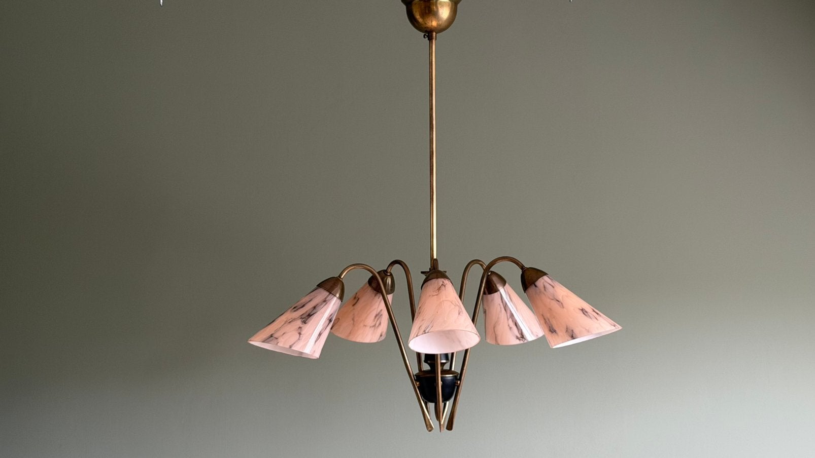 Franse art deco lamp hanglamp kroonluchter plafondlamp, Ophalen, Gebruikt, E14 (klein), Glas