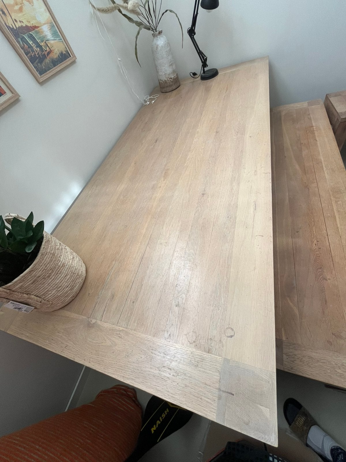 Foto 5 van Prachtige massief eiken eettafel met bankje en kruk