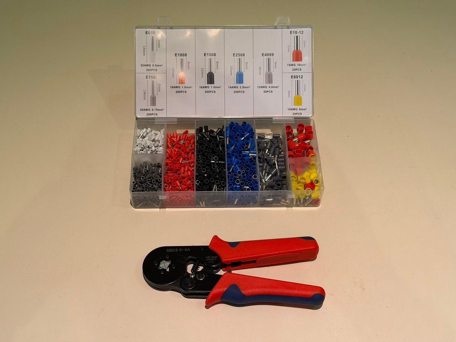 Professionele krimptang + Set kabelschoenen, Doe-het-zelf en Verbouw, Gereedschap | Handgereedschap, Ophalen, Zo goed als nieuw
